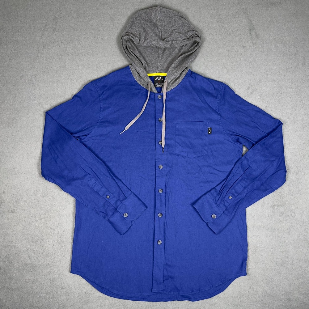 Oakley Royal Blue Hooded Button Down Shirt Mens M